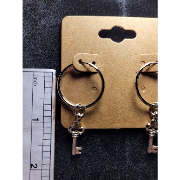 (3 for $15) JoMa Silvertone Hoops with Dangling Key- NWT - Picture 3 of 3